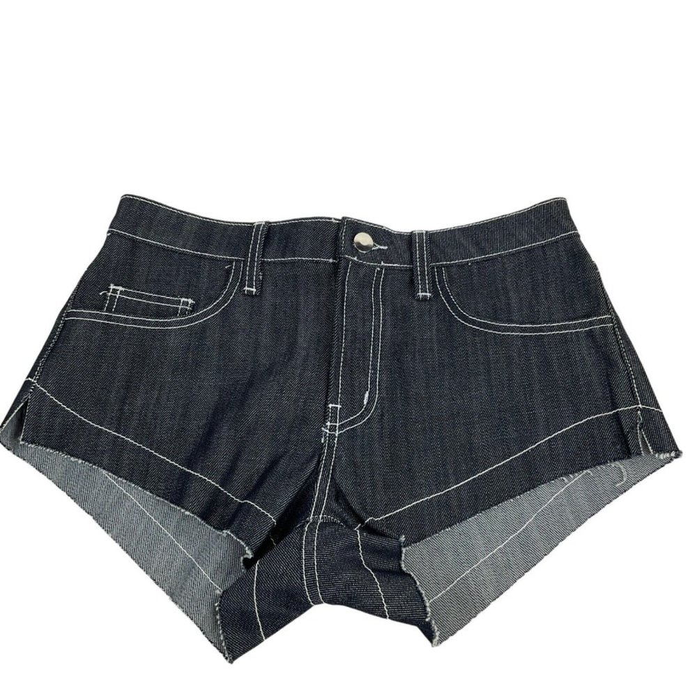 Carmar Shorts Womens Sz 26 Dark Denim Cheeky High Cut Distressed Hem $196 Nwot